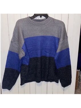 Lumiere Urban Outfitters Crewneck Sweater Blue Black Grey Colorblock Size L
